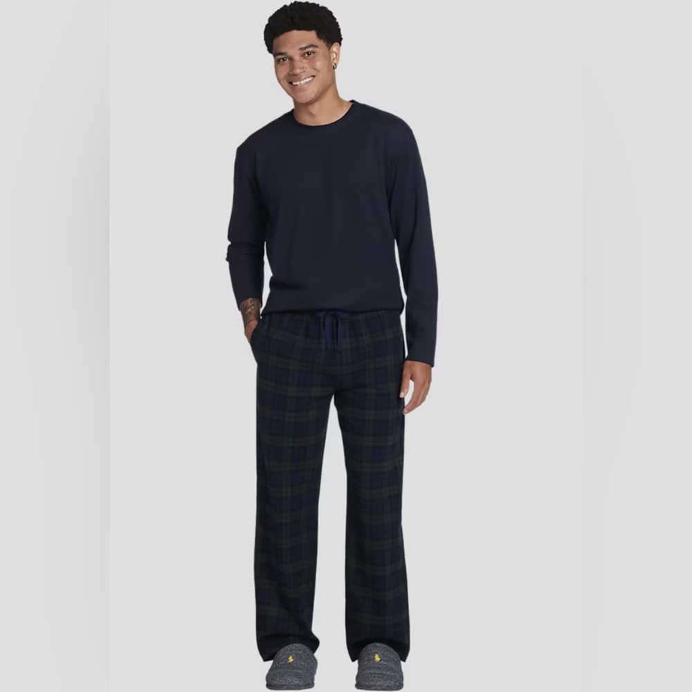 NWT Long Sleeve Top and Flannel Pant Pajamas Set Men’s Size XXL Green Blue